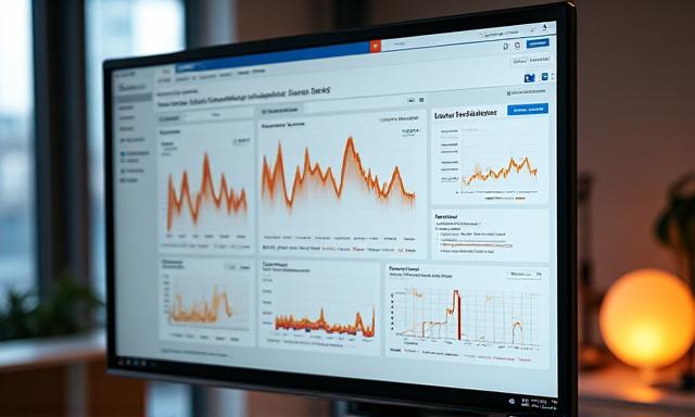E-commerce dashboard showing growth trends and shopping cart icons